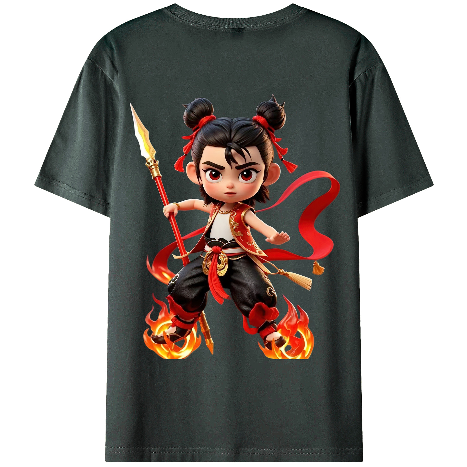 （画像用） Ne Zha 2 ナタ 魔童の大暴れ 綿100％ メンズ半袖Tシャツ（バックプリント） 通気性
